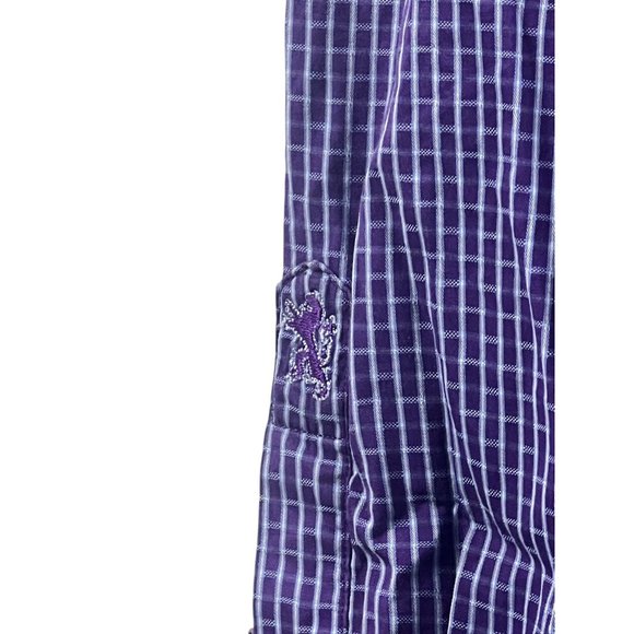 Bugatchi Mens Purple Checkered Long Sleeve Button-Down Shirt Cotton Blend - Picture 10 of 11